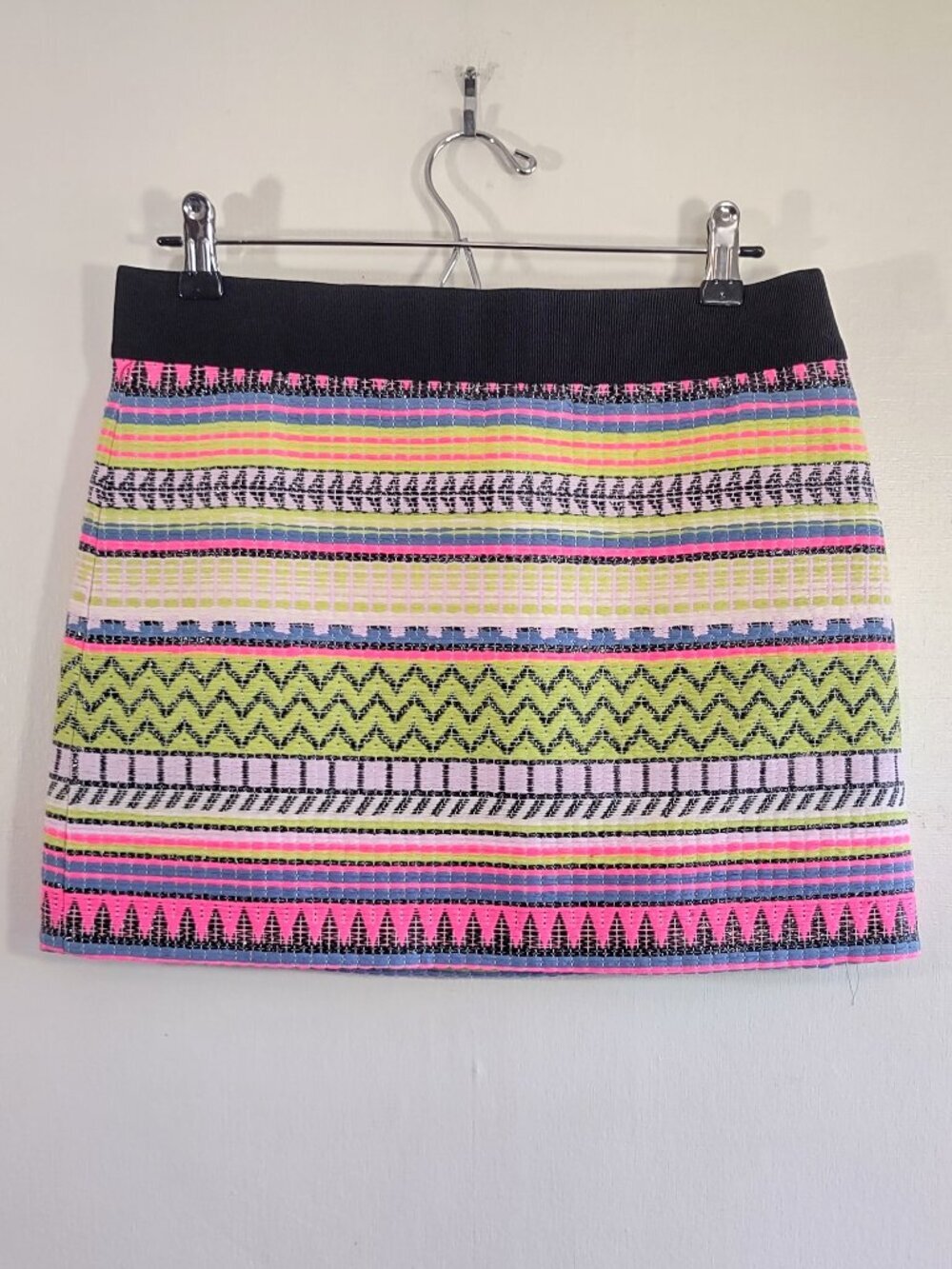 Milly Neon Raffia Mini Skirt Geo Stripe Jacquard Print Indie Mod Urban Size 6
